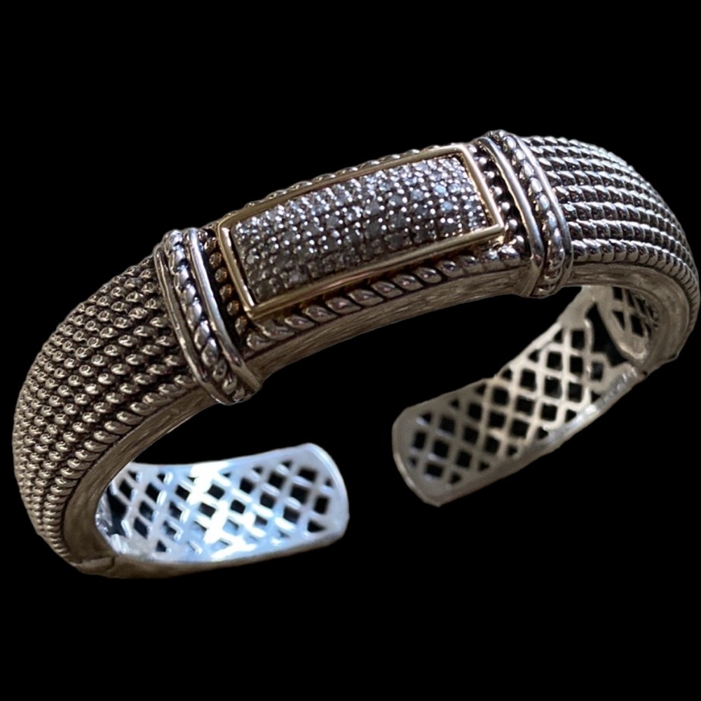 SS & 14K Cuff Bracelet With Diamonds